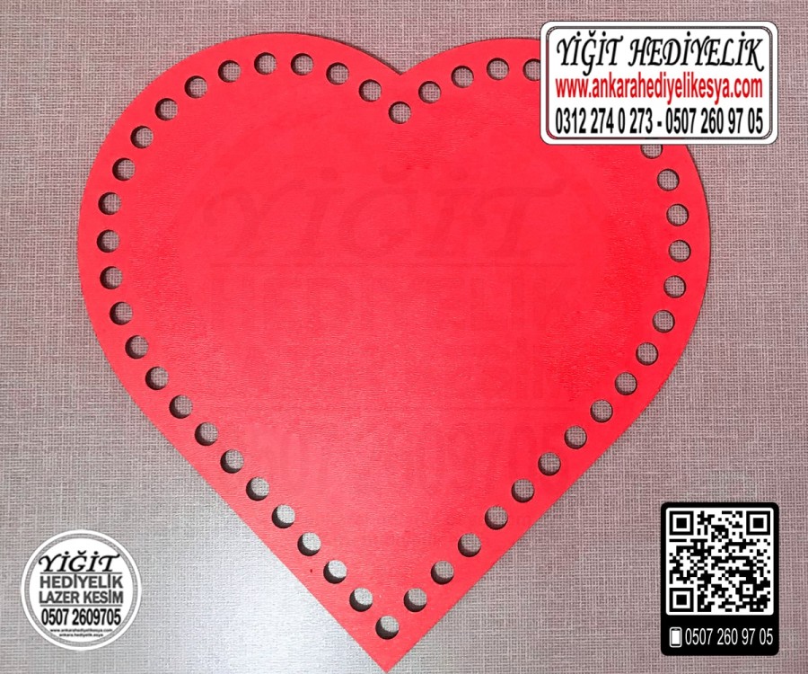 Kırmızı Kalp 15x15 cm Tabanlık / Penye Ribbon İp Kırmızı Sepet Tabanı