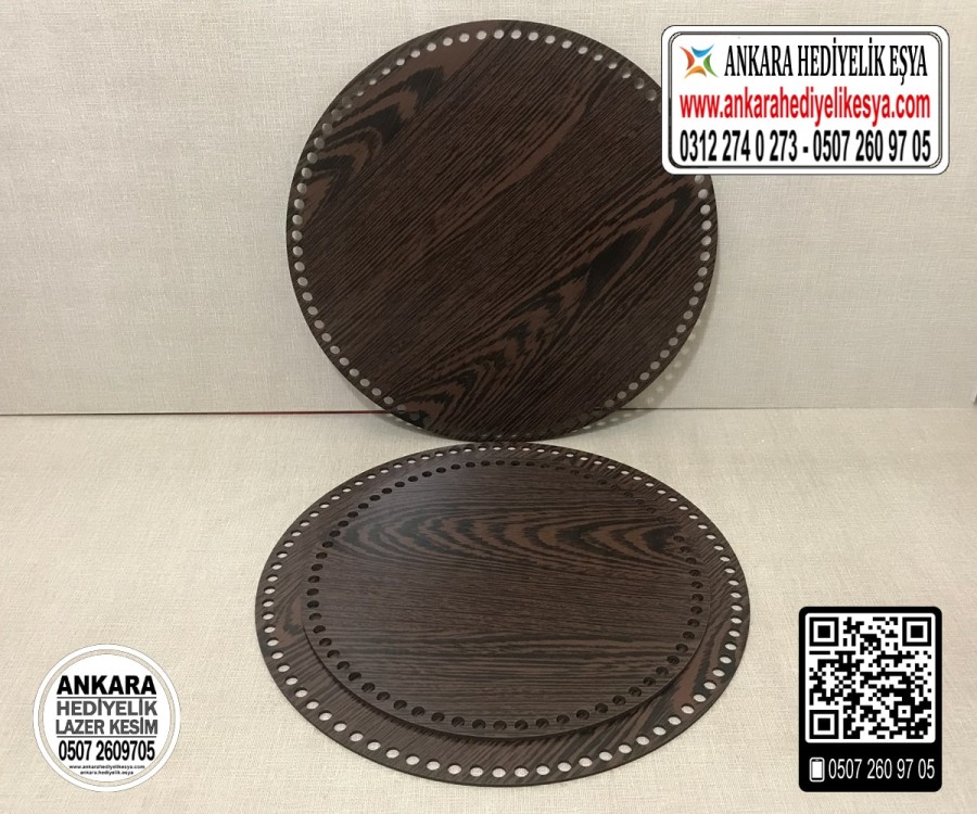 Koyu Kahverengi Daire 20x20 cm Tabanlık / Penye Ribbon İp Koyu Kahverengi Sepet Tabanı