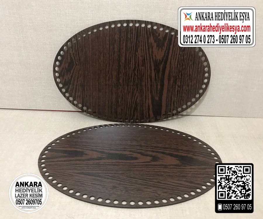 Koyu Kahverengi Elips 25x35 cm Tabanlık / Penye Ribbon İp Koyu Kahverengi Sepet Tabanı