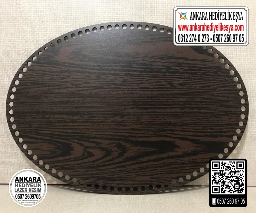 Koyu Kahverengi Elips 25x35 cm Tabanlık / Penye Ribbon İp Koyu Kahverengi Sepet Tabanı