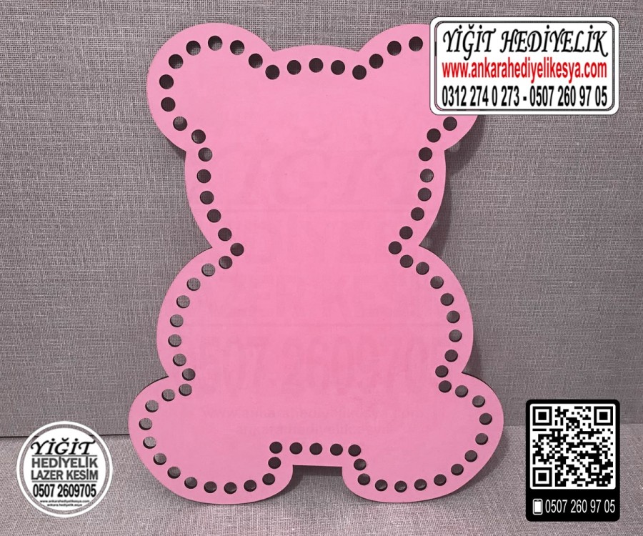 Pembe Ayıcık 15x20 cm Tabanlık / Penye Ribbon İp Pembe Sepet Tabanı