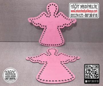 Pembe Melek 15x15 cm Tabanlık / Penye Ribbon İp Pembe Sepet Tabanı