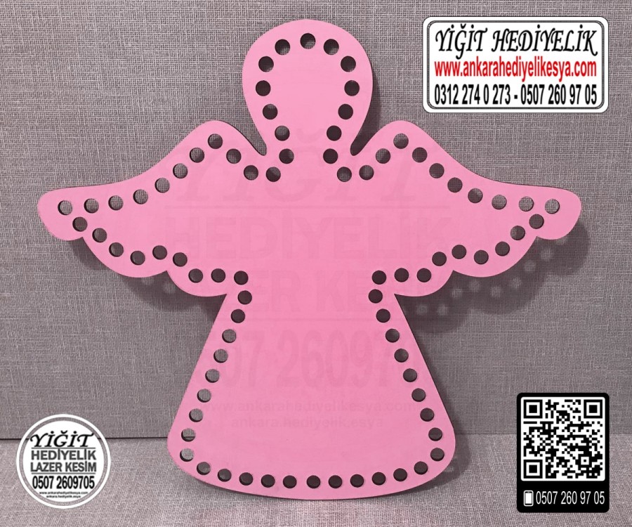 Pembe Melek 20x20 cm Tabanlık / Penye Ribbon İp Pembe Sepet Tabanı