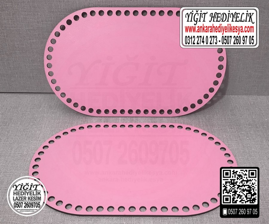 Pembe Oval 25x35 cm Tabanlık / Penye Ribbon İp Pembe Sepet Tabanı